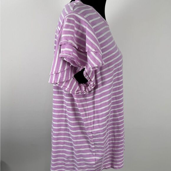 LOFT Lavender and White Striped Short Sleeve Tee - Picture 5 of 6